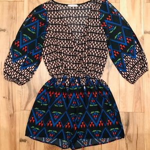 Aztec multicolored long sleeve romper, size M
